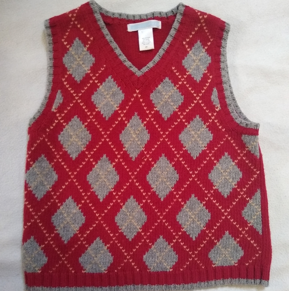 Janie and Jack Wool Vest Boys Size 3T Red/Grey